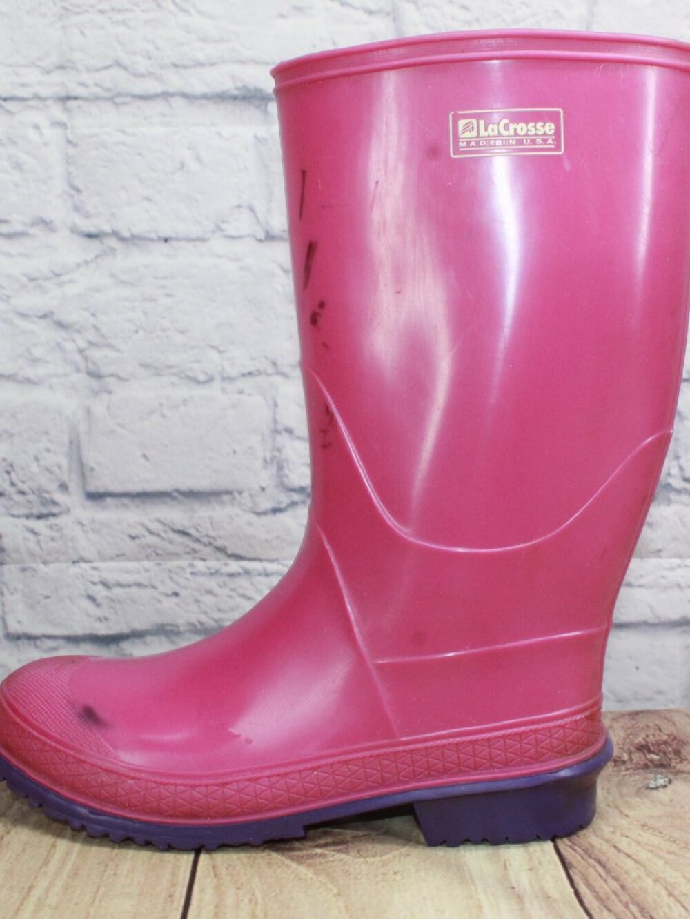 LaCrosse Pink Tall Rubber Rain Mud Work Boots Size 5 Made in USA Waterproof